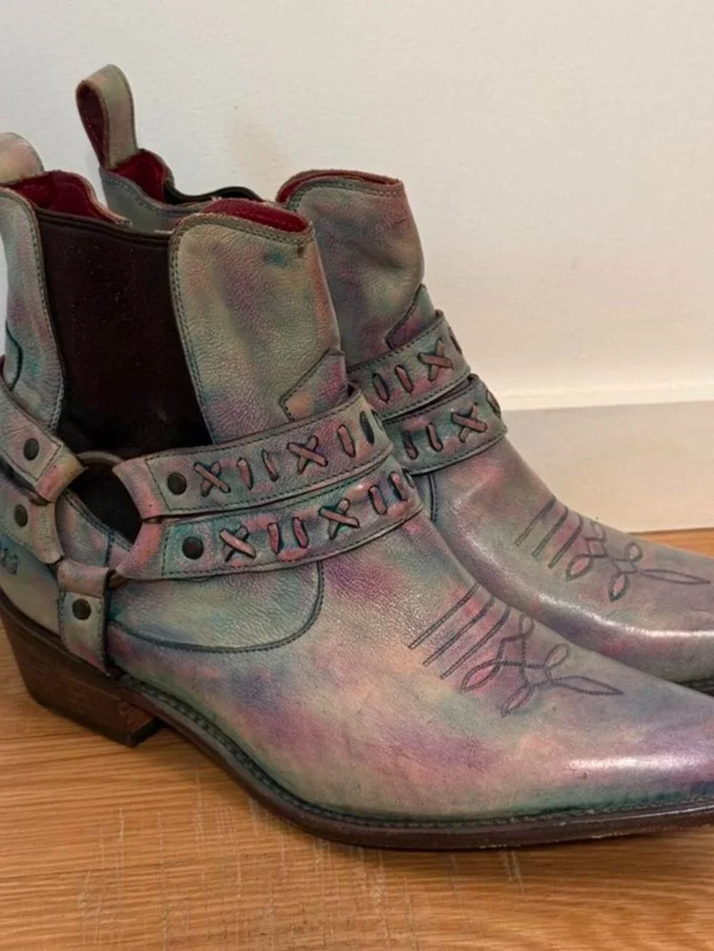Iridescent Multicolor Western Ankle Boots for Women
